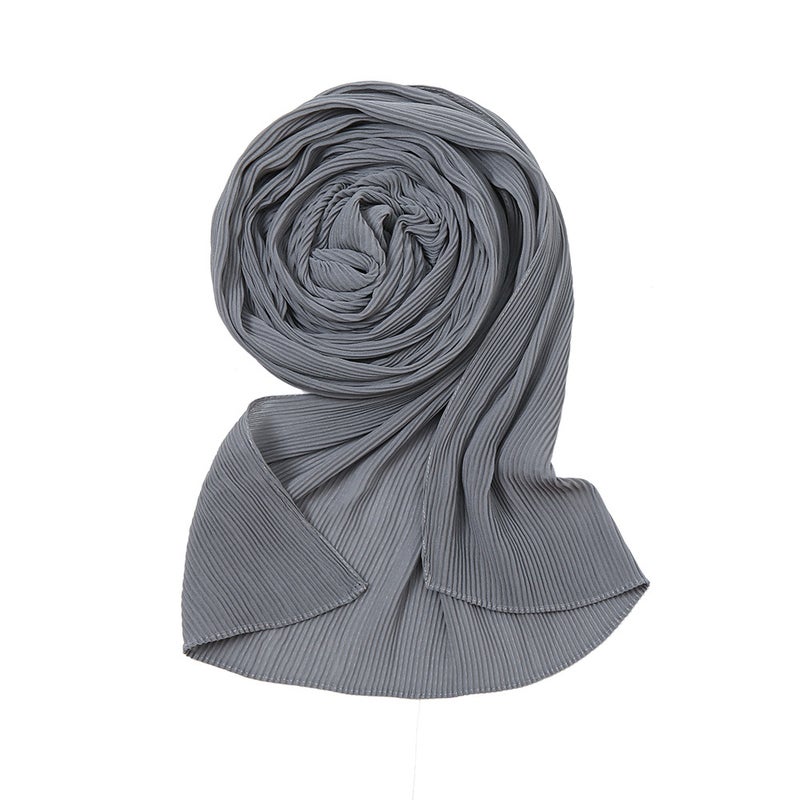 Pearl Chiffon Pleated Solid Scarf for Women 21# light gray 