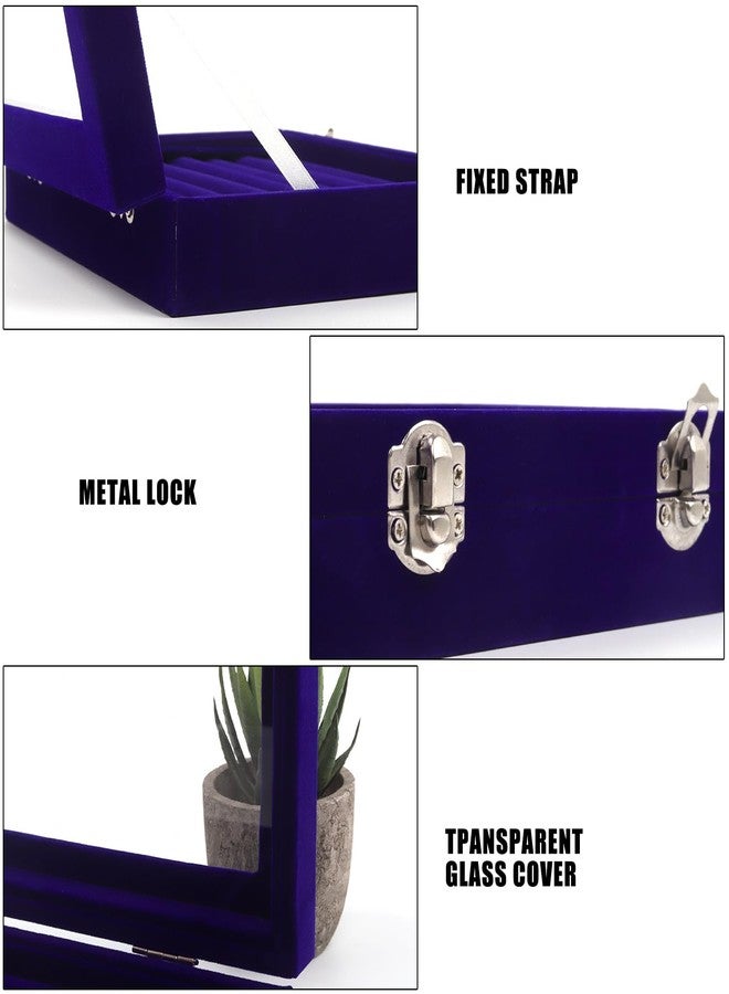 Coobbar 7-Row Royal Blue Ring & Earring Organizer, Transparent Lid Jewelry Box, Luxury Lockable Holder, 2-Pack Jewelry Tray Display for Shows, Countertop Storage Case - Image 3