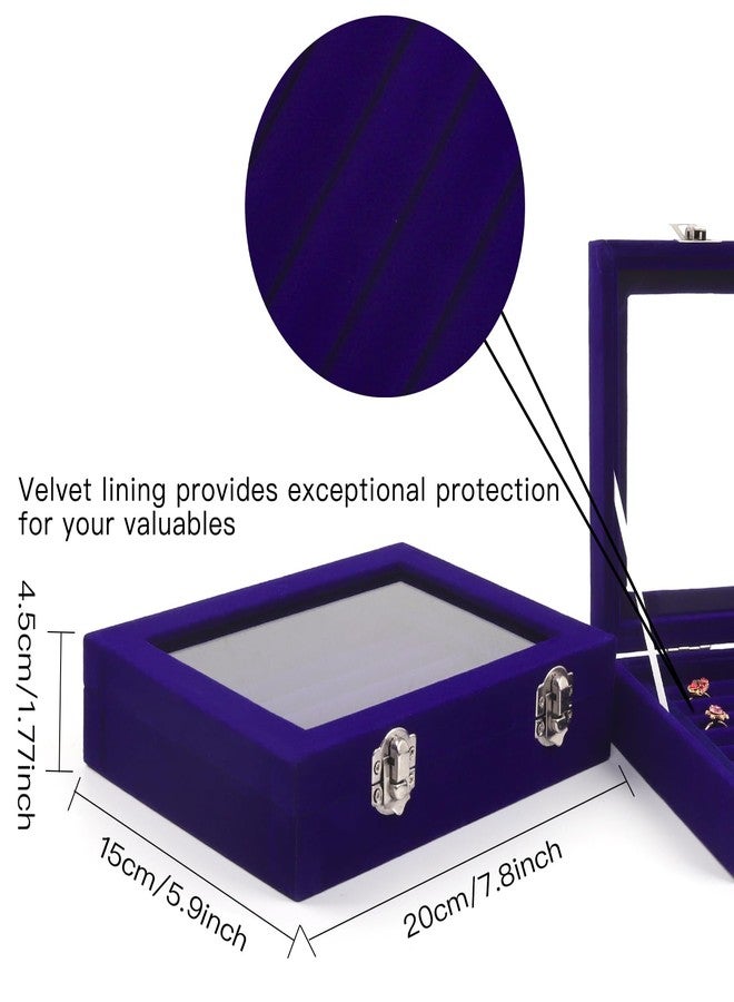 Coobbar 7-Row Royal Blue Ring & Earring Organizer, Transparent Lid Jewelry Box, Luxury Lockable Holder, 2-Pack Jewelry Tray Display for Shows, Countertop Storage Case - Image 2