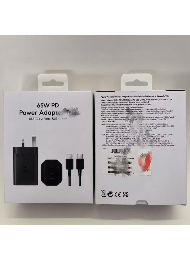 65W Fast Charger for Galaxy Three-Port Charger Head with USB Type-C Charging Cable, S25 Ultra S24 Ultra S23 Ultra S23 Plus S23 S23 S22 Ultra S22 S21 Ultra S21 S21 A54 A53 A52A - Image 4