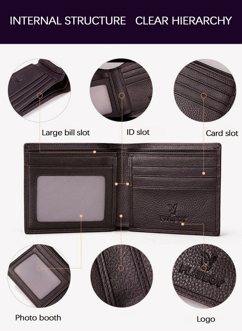 PLAYBOY Classic Dark Brown Genuine Leather Wallet - Men's Business & Casual Money Clip - Image 3