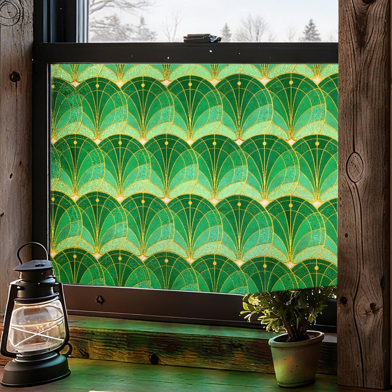 ADD.HERES 3D Stained Glass Window Film, Decorative Window Privacy Film for Bathroom,Front Door,Home, Sun Blocking Heat Control,Static Cling,Aqua Luster 23.6inch x 35.4inch - Image 1