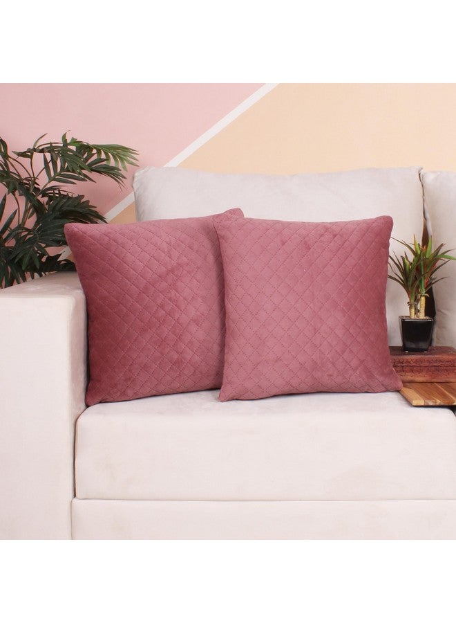 STITCHNEST Set of 2 Cushion Cover | Quilted Velvet | Peach| Soft & Premium Look | 12x12 Inches | Fit for Sofa & Living Room Décor - Image 1