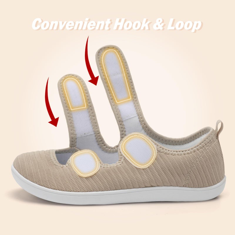 Besroad Womens Wide Diabetic Shoes Adjustable Walking Sneakers Arthritis Edema Zero Drop Sole Shoes Indoor Outdoor Casual 9Wide Khaki - Image 3