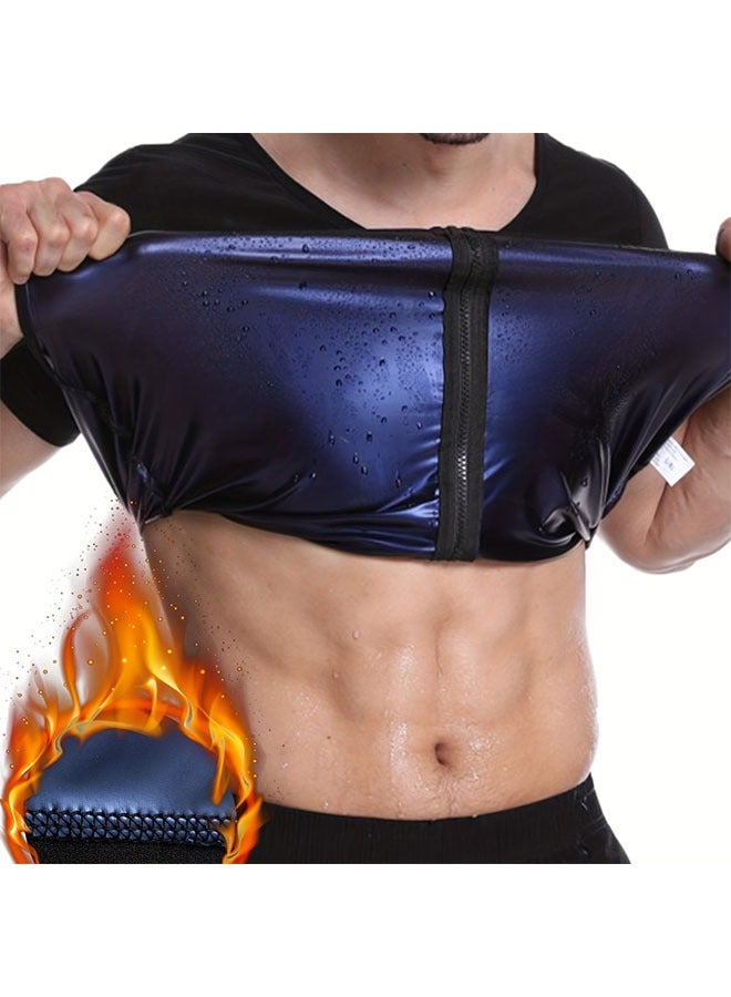 Generic Sauna Shirt For Men Short Sleeve Sauna Suit For Men Weight Loss Sweat Body Shaper For Men Gym Exercise Sauna Top - Image 1