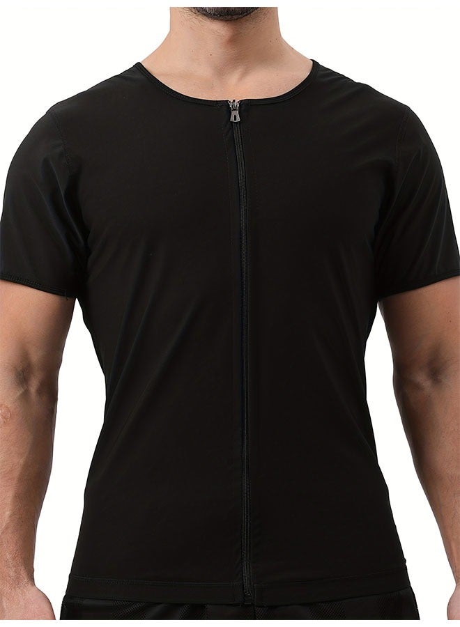 Generic Sauna Shirt For Men Short Sleeve Sauna Suit For Men Weight Loss Sweat Body Shaper For Men Gym Exercise Sauna Top - Image 2