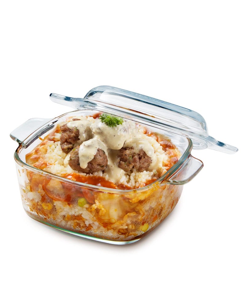 NUTRIUPS 1L Square Glass Casserole Dish with Lid, Mini Glass Casserole Cookware for Oven - Image 1