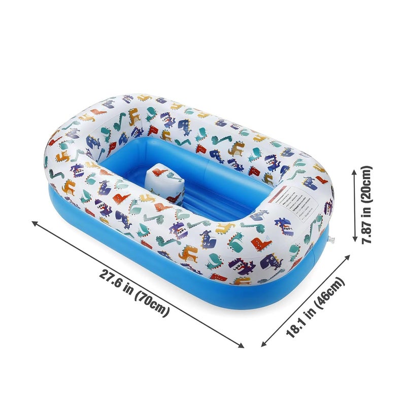 PandaEar Inflatable Dinosaur Baby Bathtub Foldable Baby Infant Bath Tub Toddler Bathtub with Air Pump Portable Travel NonSlip Shower Basin Mini Air Swimming Pool for Newborn Blue - Image 2