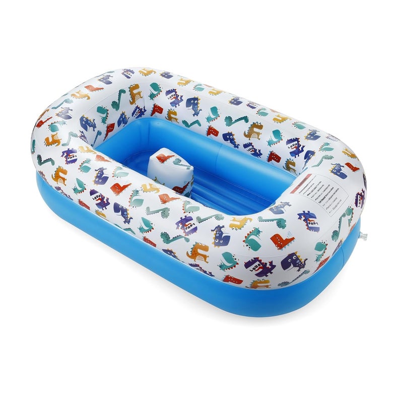 PandaEar Inflatable Dinosaur Baby Bathtub Foldable Baby Infant Bath Tub Toddler Bathtub with Air Pump Portable Travel NonSlip Shower Basin Mini Air Swimming Pool for Newborn Blue - Image 3