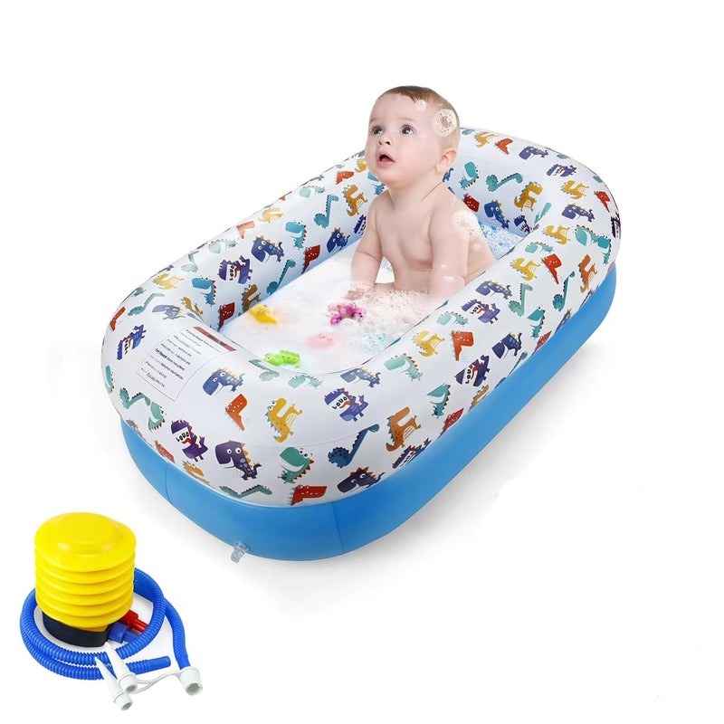 PandaEar Inflatable Dinosaur Baby Bathtub Foldable Baby Infant Bath Tub Toddler Bathtub with Air Pump Portable Travel NonSlip Shower Basin Mini Air Swimming Pool for Newborn Blue - Image 1