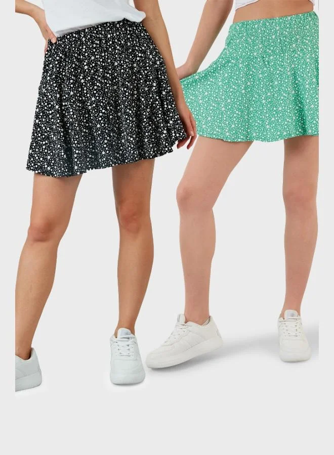 Lela Lela Patterned Elastic Waist Slim Fit Mini Shorts Skirt 2-Pack Women's SHORTS SKIRT 5864024S2