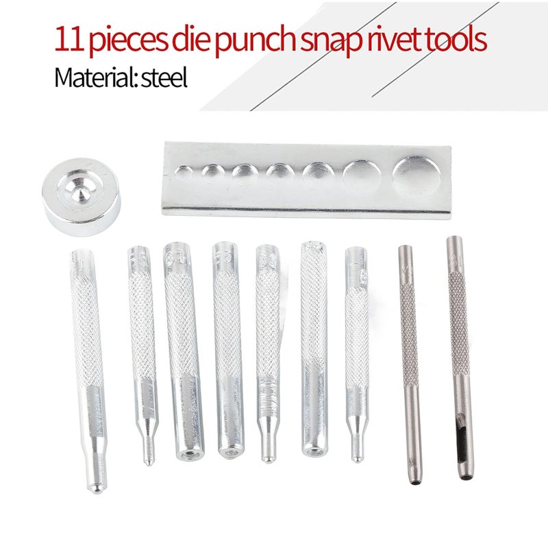 11 PCS Leather Craft Snap Fastener Setter, Steel Rivet Setting Punch Die Tools Leather Rivet Tool with Hole Punches for Craft Repair - Image 2