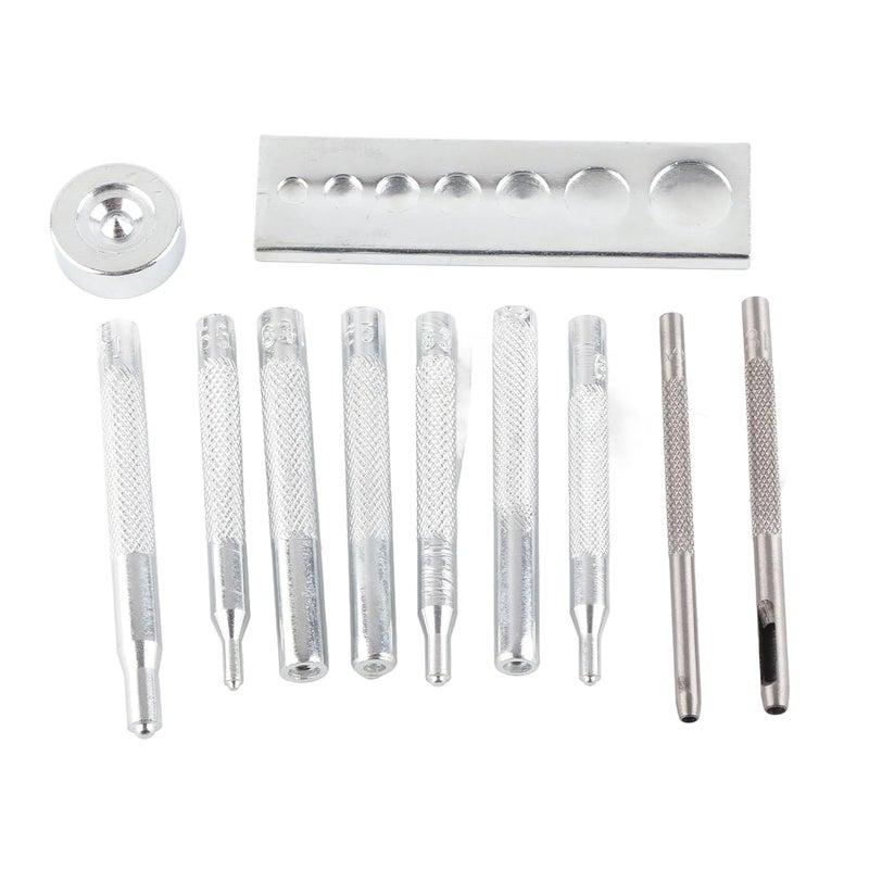 11 PCS Leather Craft Snap Fastener Setter, Steel Rivet Setting Punch Die Tools Leather Rivet Tool with Hole Punches for Craft Repair - Image 1