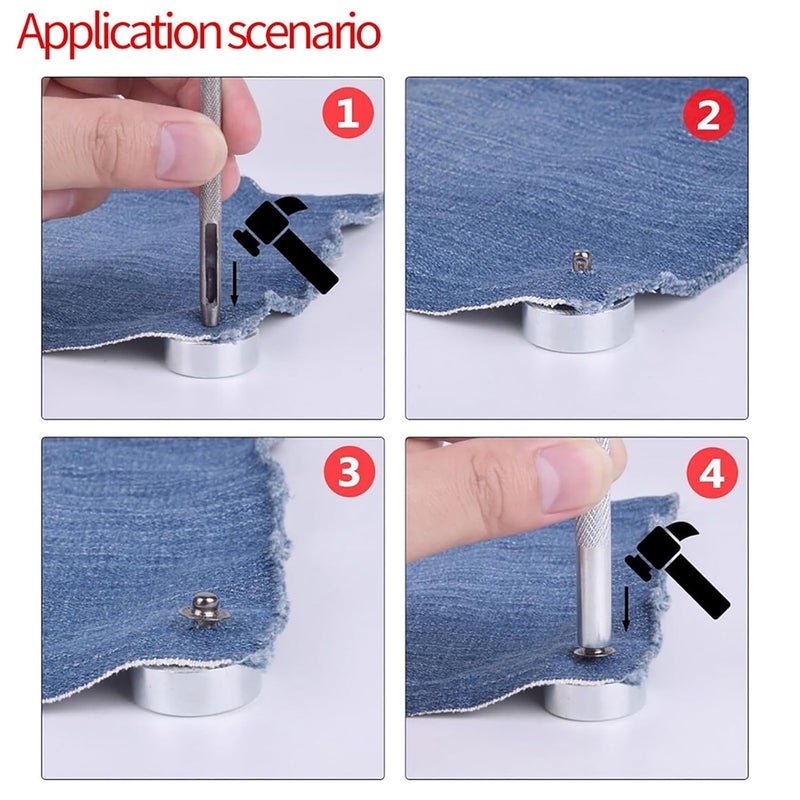 11 PCS Leather Craft Snap Fastener Setter, Steel Rivet Setting Punch Die Tools Leather Rivet Tool with Hole Punches for Craft Repair - Image 3