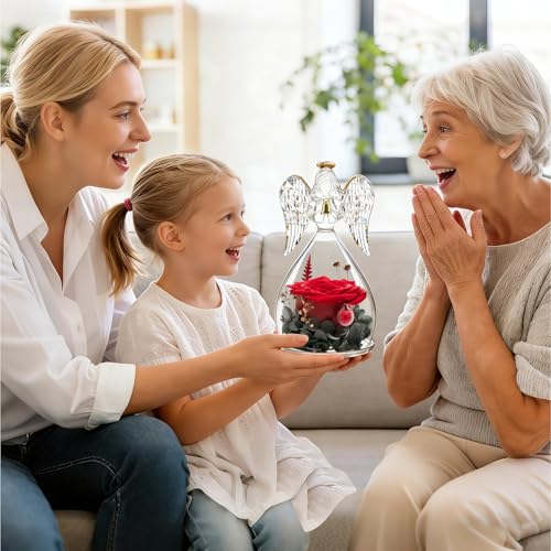 Yamonic Gifts for Mom Birthday Gifts for Women Her, Forever Preserved Flowers Rose in Glass Angel Figurines Fresh Flowers for Delivery, Christmas Mothers Day Valentines Gifts for Grandma Wife Daughter - Image 5