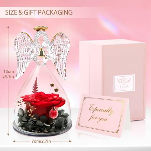 Yamonic Gifts for Mom Birthday Gifts for Women Her, Forever Preserved Flowers Rose in Glass Angel Figurines Fresh Flowers for Delivery, Christmas Mothers Day Valentines Gifts for Grandma Wife Daughter - Image 4