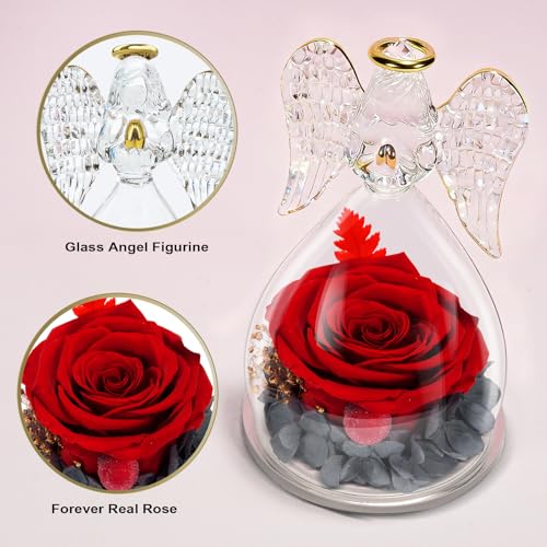 Yamonic Gifts for Mom Birthday Gifts for Women Her, Forever Preserved Flowers Rose in Glass Angel Figurines Fresh Flowers for Delivery, Christmas Mothers Day Valentines Gifts for Grandma Wife Daughter - Image 3