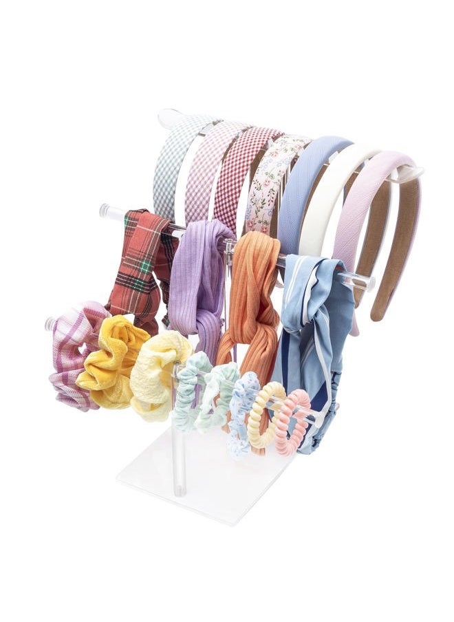 SMUK - Acrylic Headband Holder Organizer Storage, 3-Tier Clear Scrunchie Holder Stand Hair Accessories Organizer Hair Tie Display Headband Stand for Women and Girls - Image 1