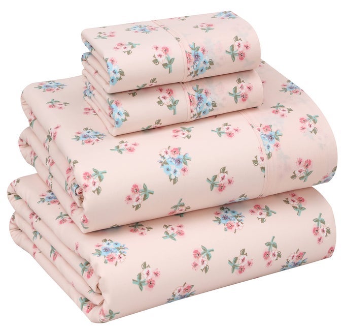 100 COTTON SHEETS QUEEN SIZE SET 4 PIECES SOFT BREATHABLE PERCALE WEAVE BEDDING DEEP POCKET 16 HOTEL STANDARD CRISP COOL FEELING DURABLE PERFECT FLORAL BED SHEET SPRING ON