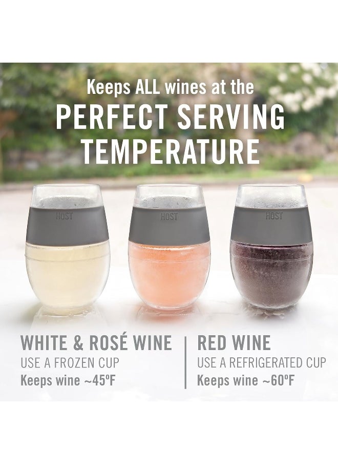 Host Host Cooling Wine Freeze Cup with Lid, Set of 2 Plastic Double Wall Insulated Wine Tumbler Freezable Drink Vacuum Cup with Freezing Gel, Wine Glasses for Red and White Wine, Gift Essentials, Gray  - Image 3