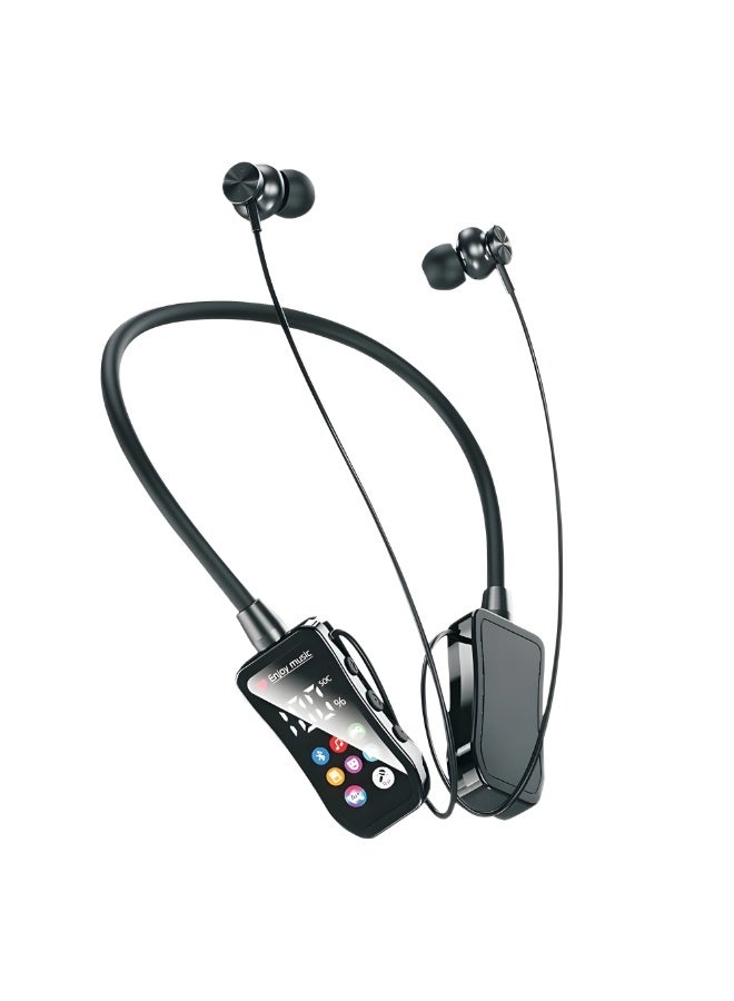 OALE Bluetooth In-Ear Neckband Earbuds, V5.4, Magnetic, 30H Playback, LCD, MicroSD Memory Card Support, Intelligent Noise Reduction (Black) - Image 1