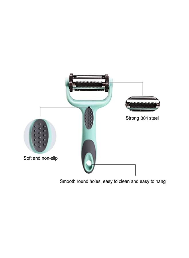 Delfino Kitchen Peeler and Potato Peeler, Stainless Steel Peelers for Vegetables, Carrots, and Fruits, with Sharp Blades, Multi-Functional Kitchen Tools 3-in-1（Blue) - Image 2