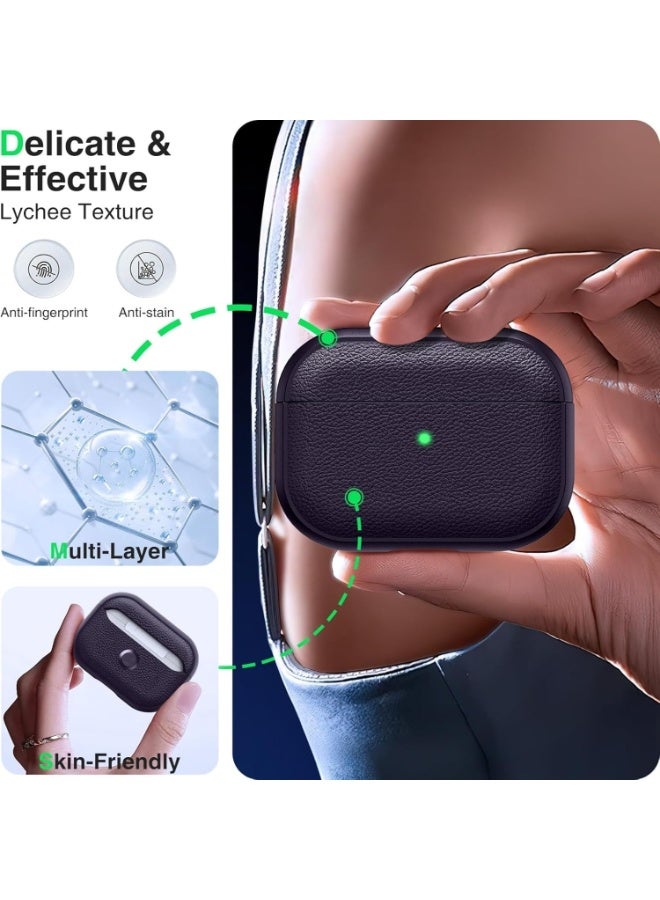 ألترون غطاء ALTRONE متوافق مع سماعات AirPods 4 (2025)، جراب واقٍ من الجلد الصناعي المقاوم للصدمات من مادة TPU والليتشي مع سلسلة مفاتيح - لسماعات AirPods 4 - بنفسجي غامق - Image 5