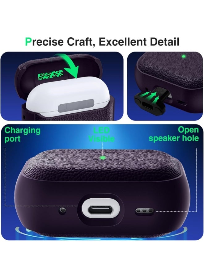 ألترون غطاء ALTRONE متوافق مع سماعات AirPods 4 (2025)، جراب واقٍ من الجلد الصناعي المقاوم للصدمات من مادة TPU والليتشي مع سلسلة مفاتيح - لسماعات AirPods 4 - بنفسجي غامق - Image 3