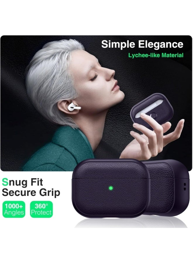 ألترون غطاء ALTRONE متوافق مع سماعات AirPods 4 (2025)، جراب واقٍ من الجلد الصناعي المقاوم للصدمات من مادة TPU والليتشي مع سلسلة مفاتيح - لسماعات AirPods 4 - بنفسجي غامق - Image 2