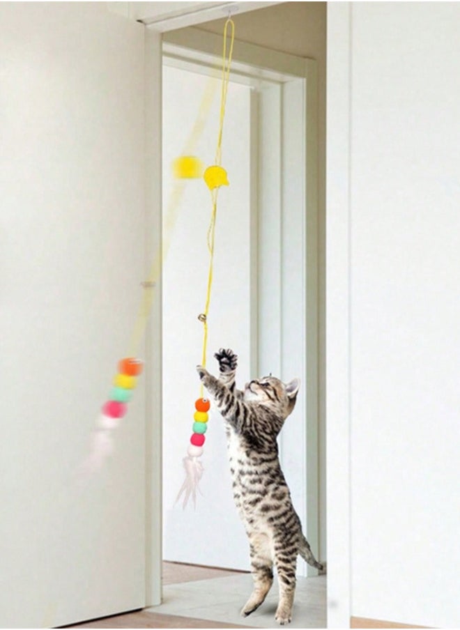 Generic - 3PCS Retractable Interactive Cat Toys for Indoor Cats, Cat Interactive Teaser Kitten Teasing Rope Pet Hanging Door Toy, Indoor Kitten Jump Exercise Toys interactive Elastic Hanging Rope Door for Cat Self Play Chase - Image 1