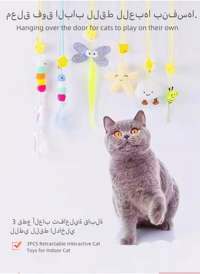 Generic - 3PCS Retractable Interactive Cat Toys for Indoor Cats, Cat Interactive Teaser Kitten Teasing Rope Pet Hanging Door Toy, Indoor Kitten Jump Exercise Toys interactive Elastic Hanging Rope Door for Cat Self Play Chase - Image 1