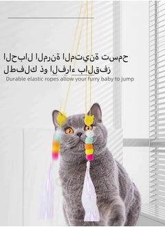 3PCS Retractable Interactive Cat Toys for Indoor Cats, Cat Interactive Teaser Kitten Teasing Rope Pet Hanging Door Toy, Indoor Kitten Jump Exercise Toys interactive Elastic Hanging Rope Door for Cat Self Play Chase