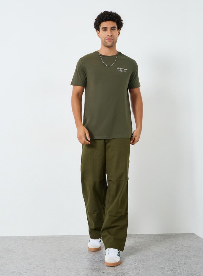 Styli Men Olive Graphic Print Short Sleeve T-Shirt - Image 2