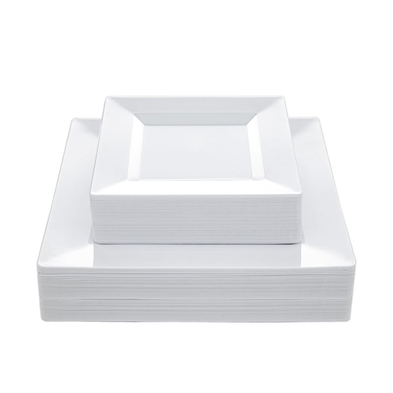 N9R 60PCS White Square Plastic Plates, 30 Dinner & 30 Dessert Plates Heavy Duty, Fancy Disposable Plates for Party, Wedding and other Events - Image 1
