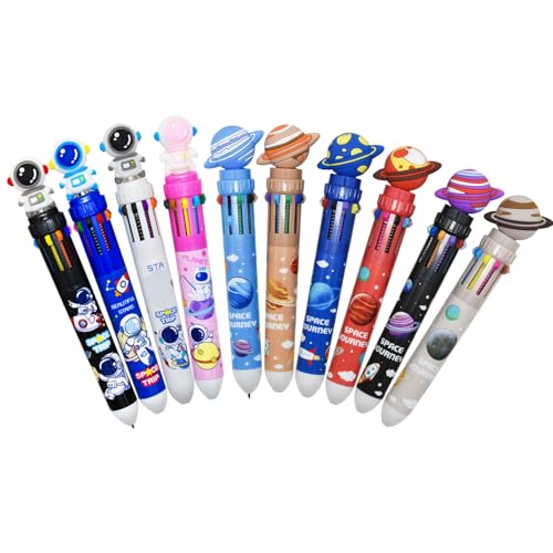 Maydahui 10 Pcs 10-in-1 Outer Space Multicolor Pens 10 Colors Shuttle Retractable Ballpoint Pen Cute Planet Spaceman Astronaut Pens for Students Teachers Office Supplies - Image 2