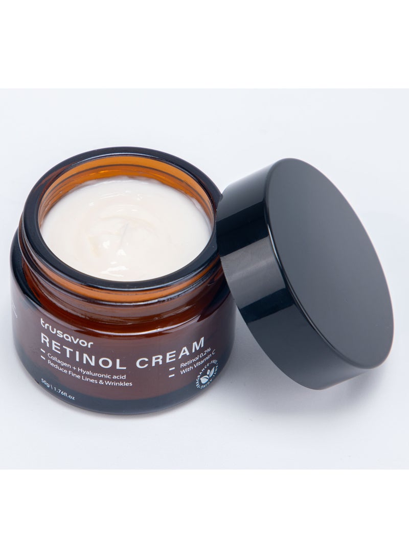 Trusavor Retinol Cream with 0.2% Retinol, Collagen, Hyaluronic Acid & Vitamin C – Anti-Aging Face Cream to Reduce Fine Lines & Wrinkles – Fragrance-Free, 50g (1.76 fl.oz)