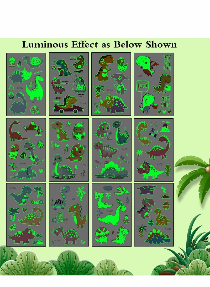 KASTWAVE Luminous Tattoos for Kids, Dinosaur Temporary Tattoos for Kids, 12 Sheets Glow Dinosaur Fake Tattoos Gifts Party Decorations for Children, Dinosaur Theme Party Tattoo Stickers for Girls Boys - Image 3