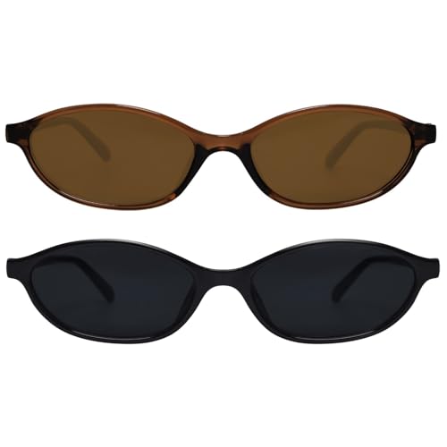 GUVIVI Retro Oval Sunglasses for Women Chic Cat Eye 90s Sunnies Lightweight Narrow Shades Trendy UV protection Sun Glasses - Image 1
