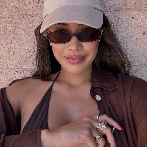 GUVIVI Retro Oval Sunglasses for Women Chic Cat Eye 90s Sunnies Lightweight Narrow Shades Trendy UV protection Sun Glasses - Image 5