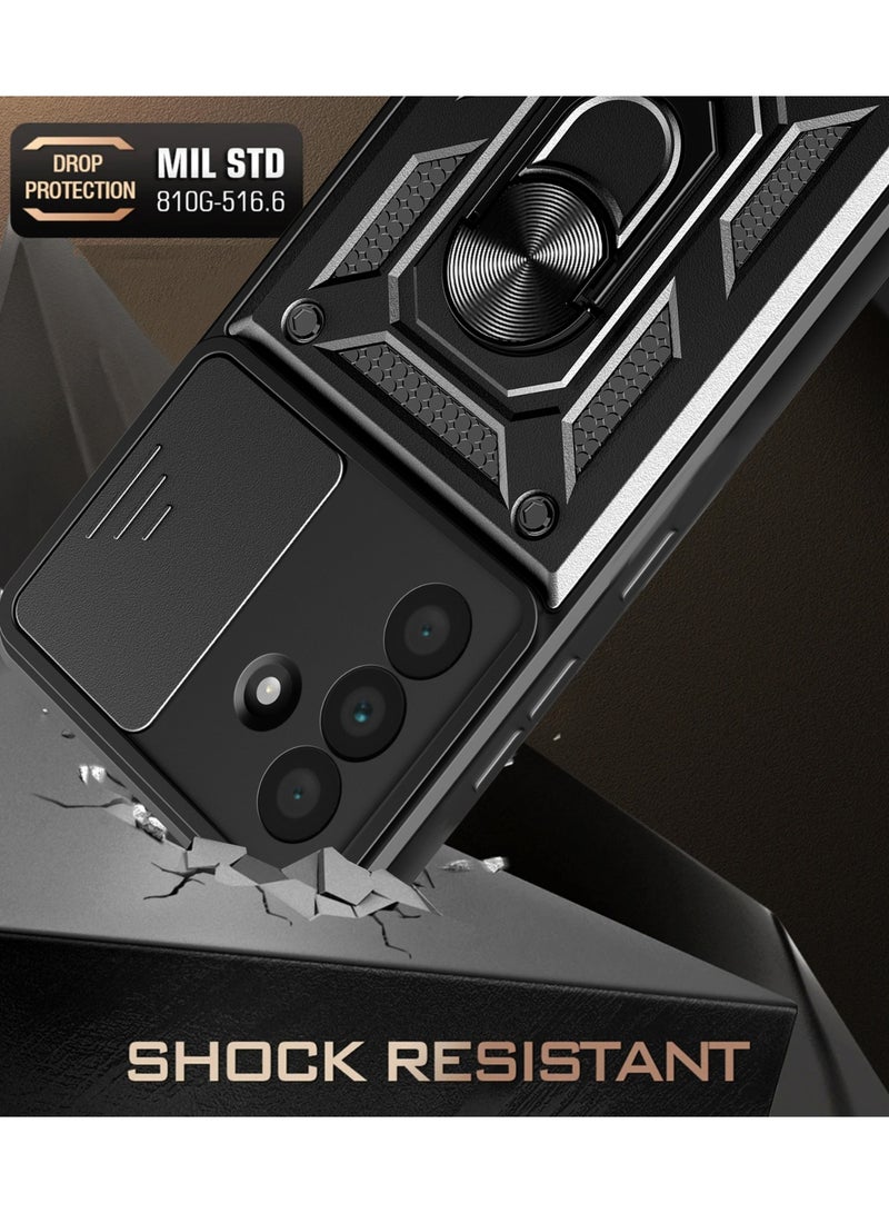 SanHu for Samsung Galaxy A17 4G/5G Case Cover, Slide Camera Lens Cover, Magnetic Ring Holder Kickstand Protective Phone Case for Samsung Galaxy A17 4G/5G, Black - Image 5