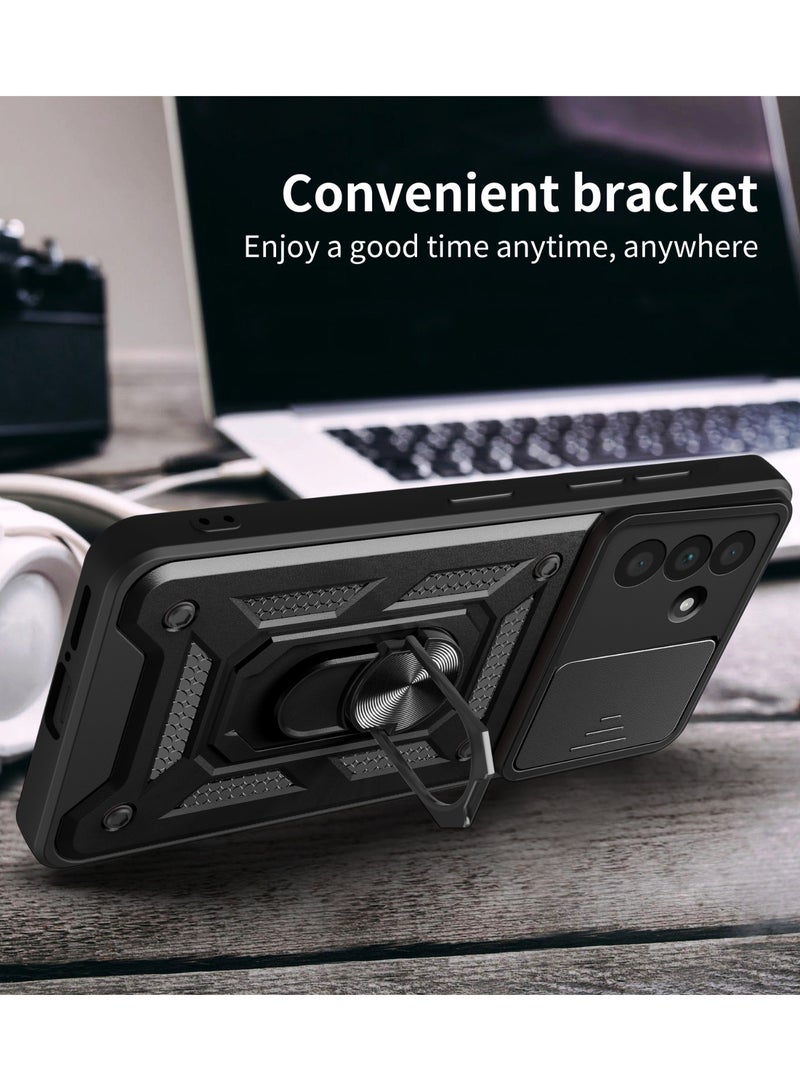 SanHu for Samsung Galaxy A17 4G/5G Case Cover, Slide Camera Lens Cover, Magnetic Ring Holder Kickstand Protective Phone Case for Samsung Galaxy A17 4G/5G, Black - Image 4