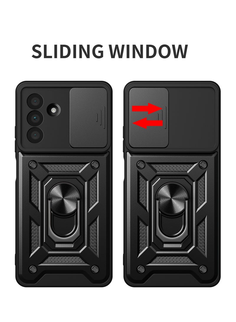 SanHu for Samsung Galaxy A17 4G/5G Case Cover, Slide Camera Lens Cover, Magnetic Ring Holder Kickstand Protective Phone Case for Samsung Galaxy A17 4G/5G, Black - Image 2