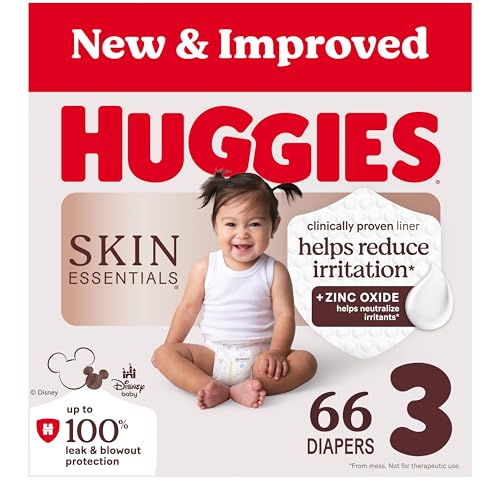 Huggies Size 3 Diapers, Skin Essentials Baby Diapers, Size 3 (16-28 lbs), 66 Count, Packaging May Vary - Image 1