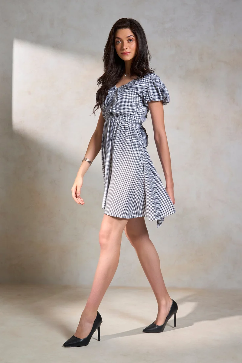 Virgio  Gingham Cotton Soft Gingham Back Bow-Tie Dress for Women for Women | Best Price UAE