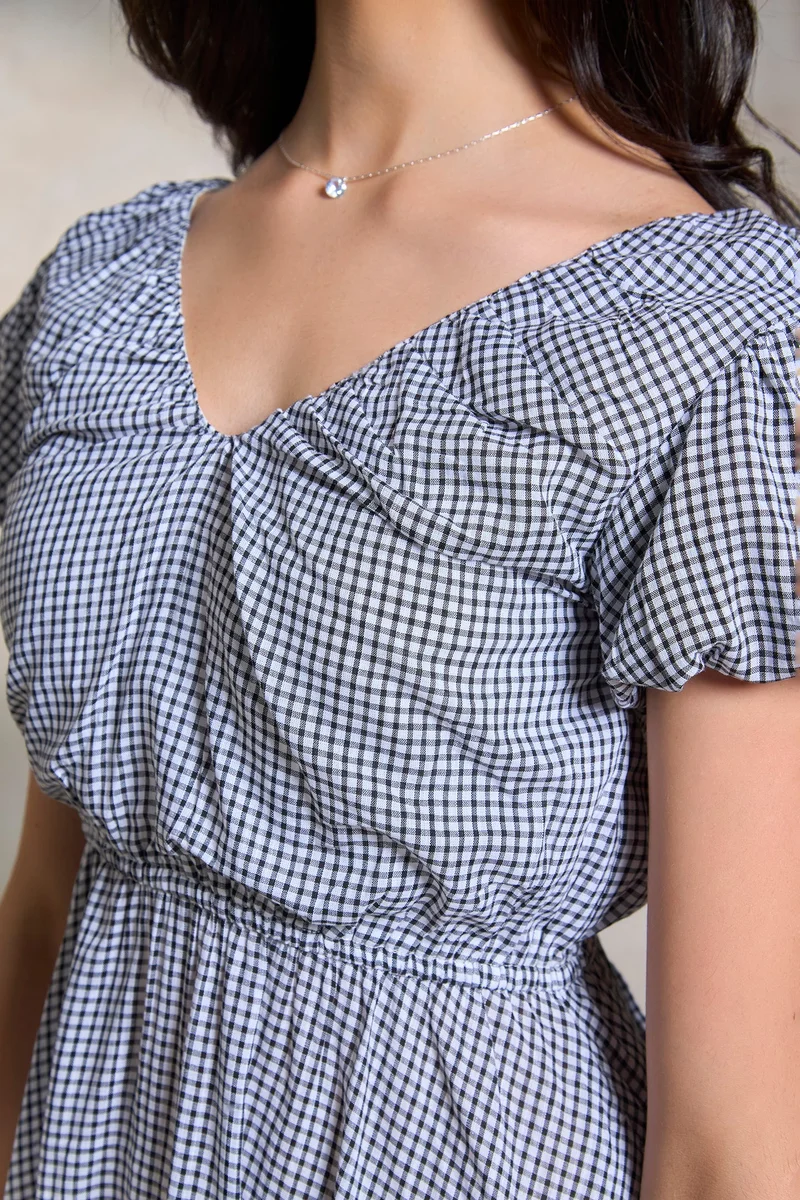 Virgio  Gingham Cotton Soft Gingham Back Bow-Tie Dress for Women for Women | Best Price UAE