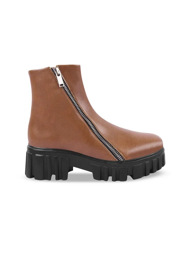 شوتوبيا Shoetopia Women's  Ankle Boots with Side Zipper & Chunky Platform Sole – Stylish Casual Outdoor Comfortable Footwear