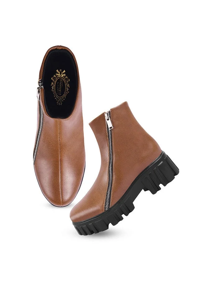 شوتوبيا Shoetopia Women's  Ankle Boots with Side Zipper & Chunky Platform Sole – Stylish Casual Outdoor Comfortable Footwear