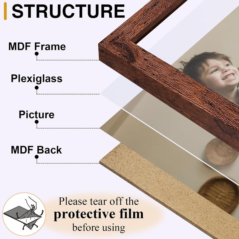 decorUhome Triple 7x5 Picture Frame Horizontal, Engineered Wood Trifold Photo Frame with Plexiglass for Tabletop Display, 7x5, Distressed Brown - Image 2