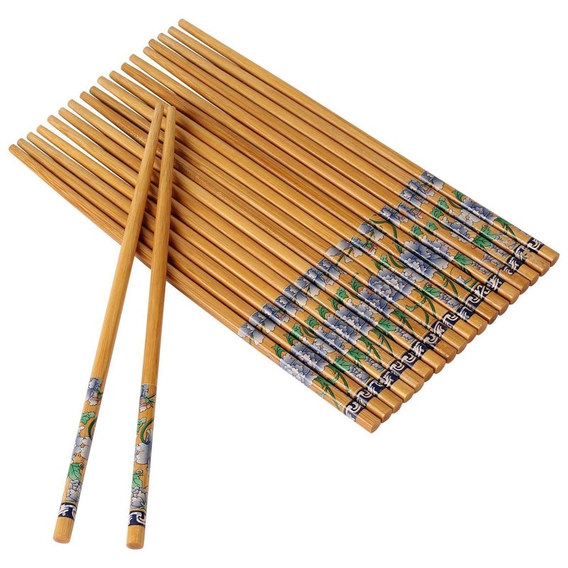 E Shopping Set of 10 Pairs Designer Natural Round Bamboo Reusable Chopsticks Size 95 Inch Color and Design May Vary - Image 1