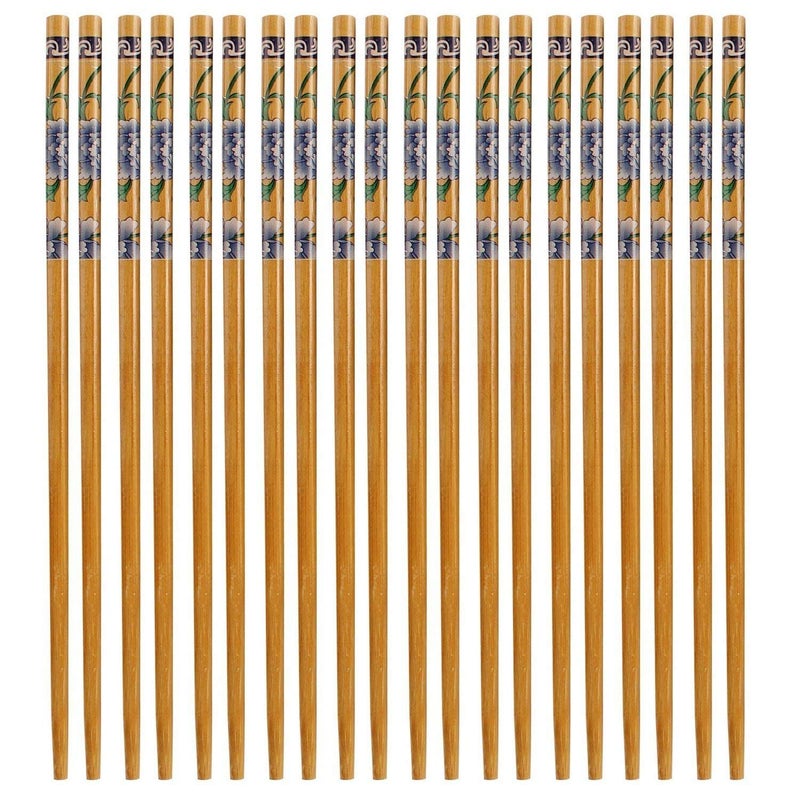E Shopping Set of 10 Pairs Designer Natural Round Bamboo Reusable Chopsticks Size 95 Inch Color and Design May Vary - Image 2
